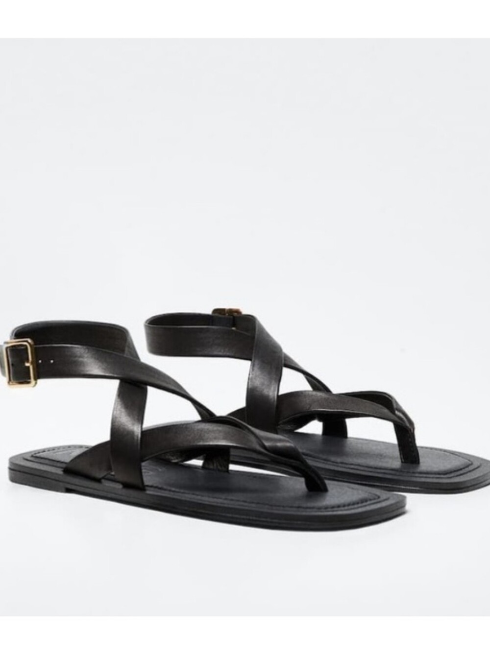 Mango black leather sandals